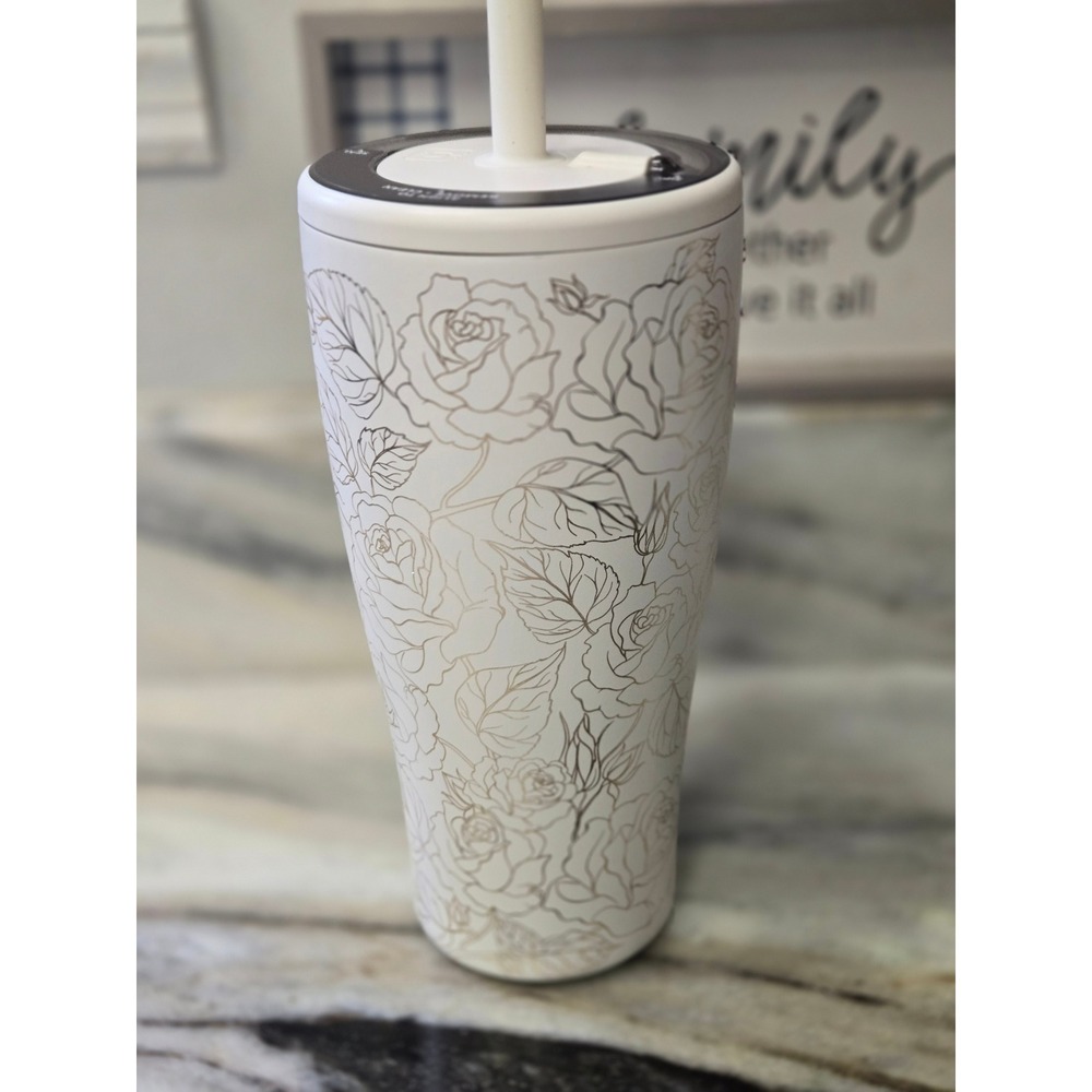 BruMate Era 30oz Tumbler Cream Gold Rose Floral Leakproof Insulated Mug New